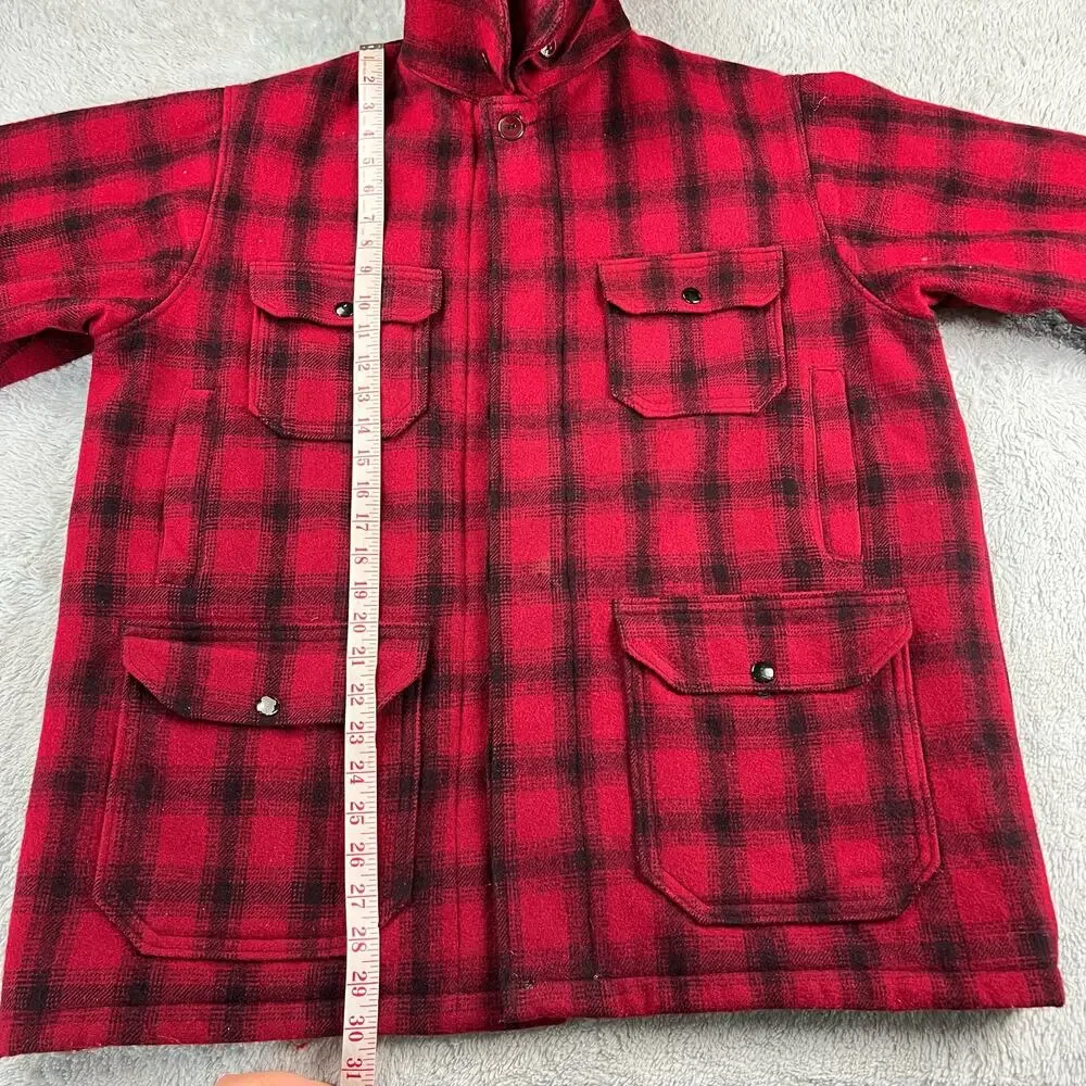Woolrich Vintage Red Buffalo Plaid Hunting Jacket Size 44 Wool Field Coat SZ L